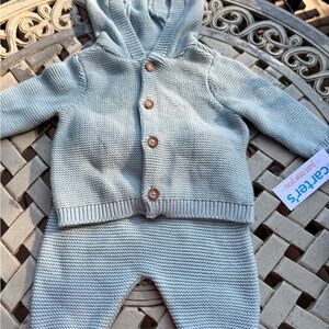Carter's Blue Gray Knit Baby Set with Brown Buttons